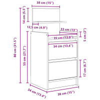 Produktbild för Sängbord med 2 lådor 2 st rökt ek 38x34x80 cm