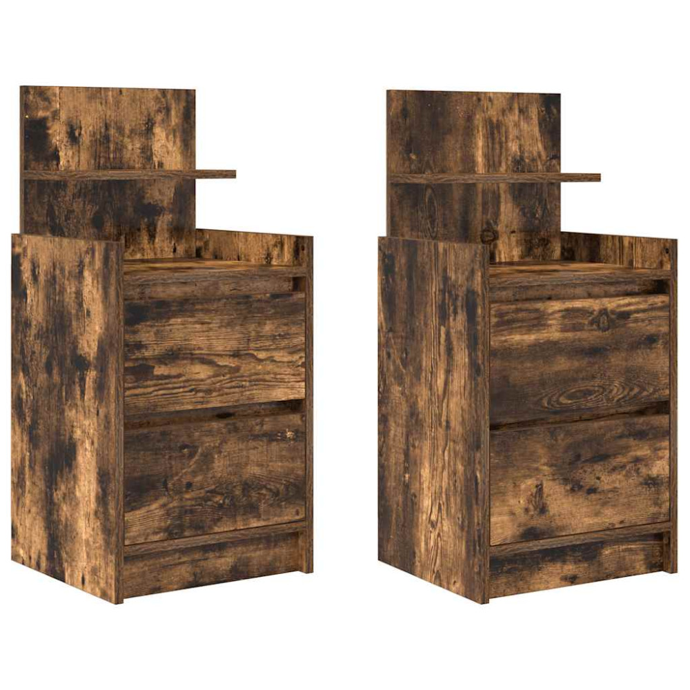 Produktbild för Sängbord med 2 lådor 2 st rökt ek 38x34x80 cm