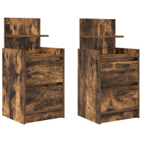 Produktbild för Sängbord med 2 lådor 2 st rökt ek 38x34x80 cm