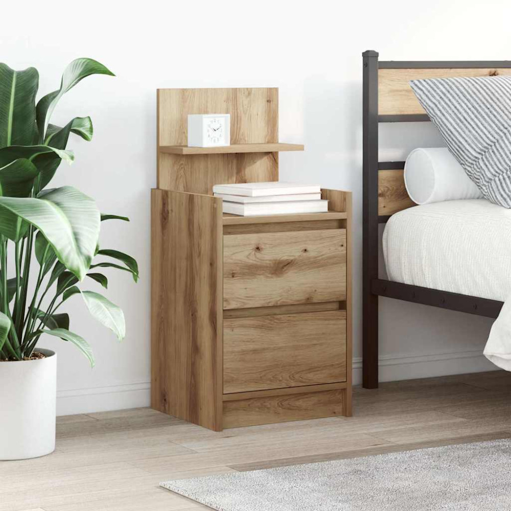 Produktbild för Sängbord med 2 lådor 2 st hantverksmässig ek 38x34x80 cm