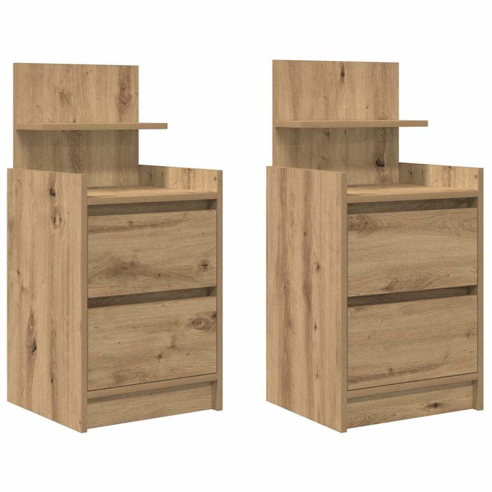 Produktbild för Sängbord med 2 lådor 2 st hantverksmässig ek 38x34x80 cm