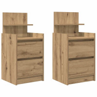 Produktbild för Sängbord med 2 lådor 2 st hantverksmässig ek 38x34x80 cm