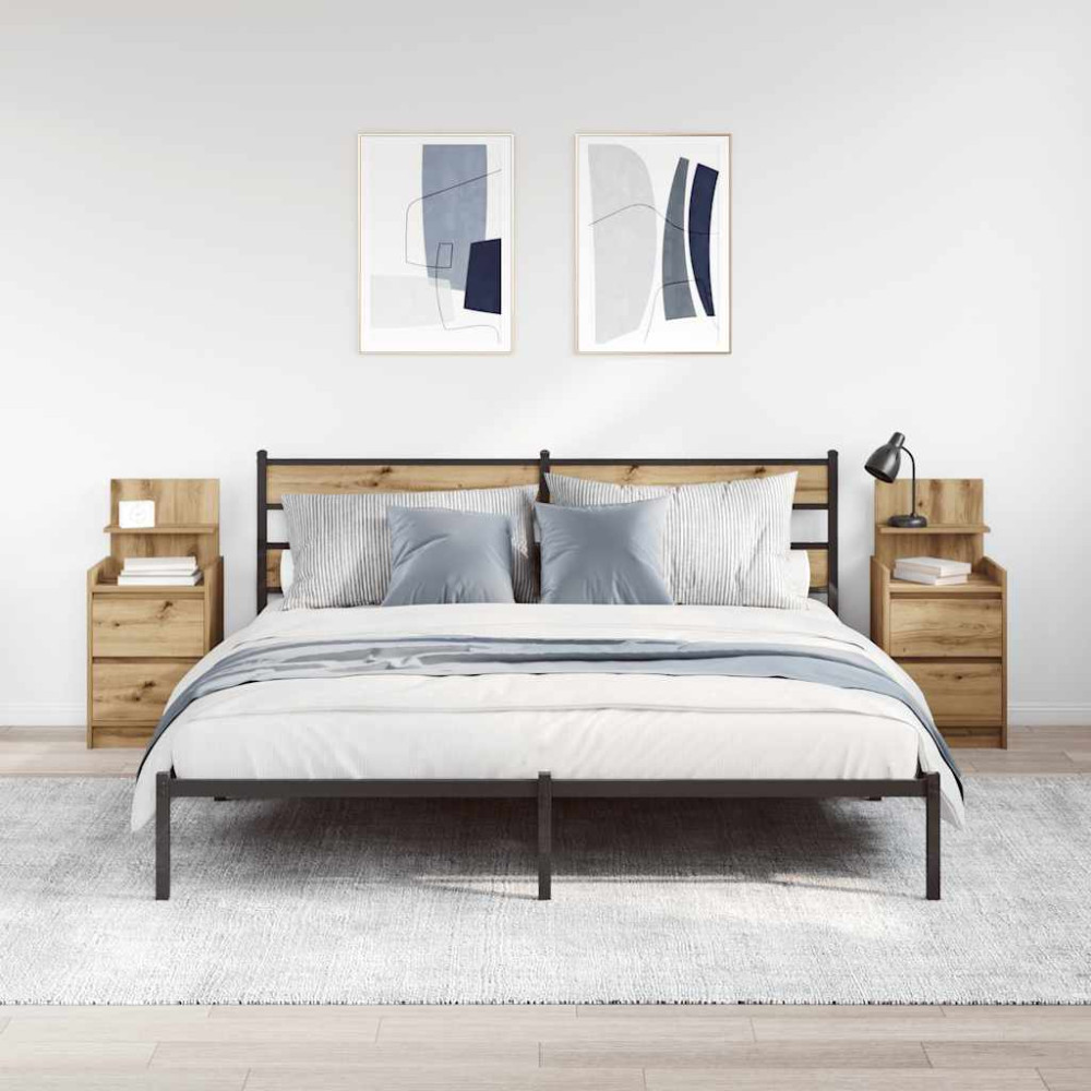 Produktbild för Sängbord med 2 lådor 2 st hantverksmässig ek 38x34x80 cm
