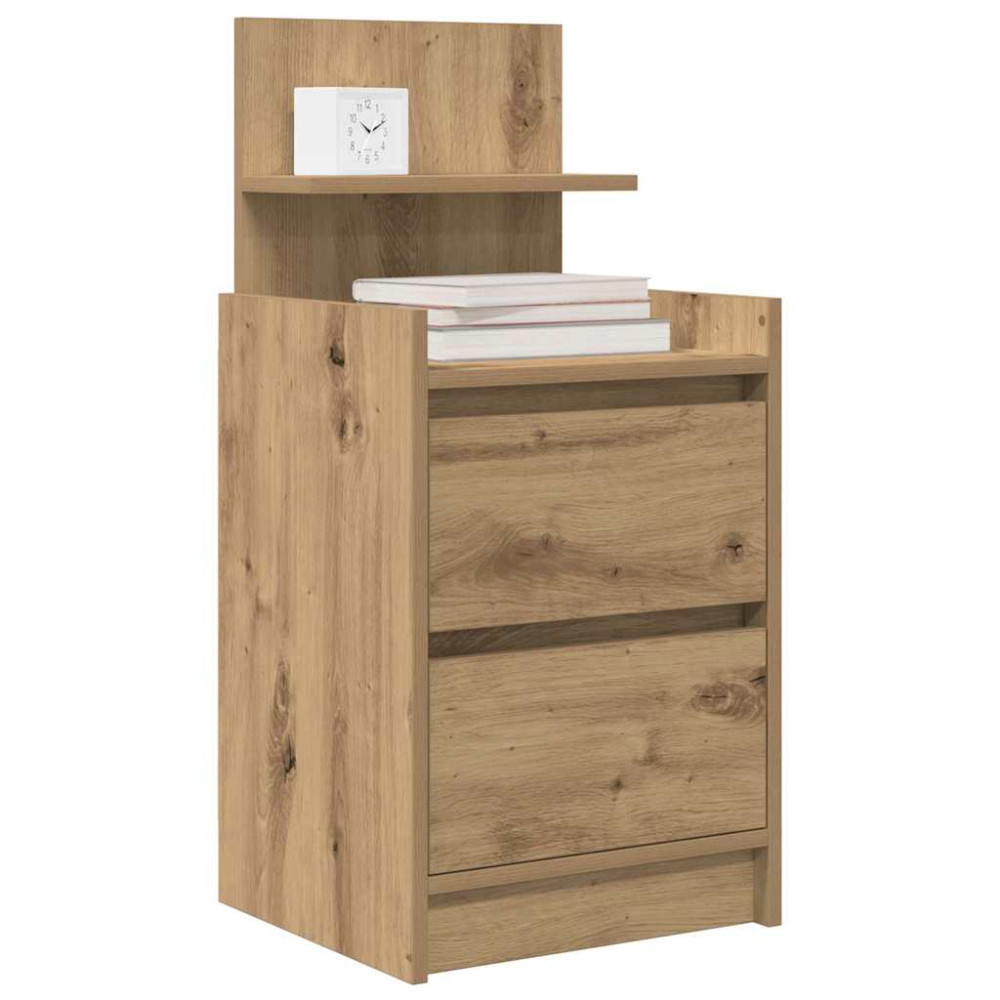 Produktbild för Sängbord med 2 lådor 2 st hantverksmässig ek 38x34x80 cm