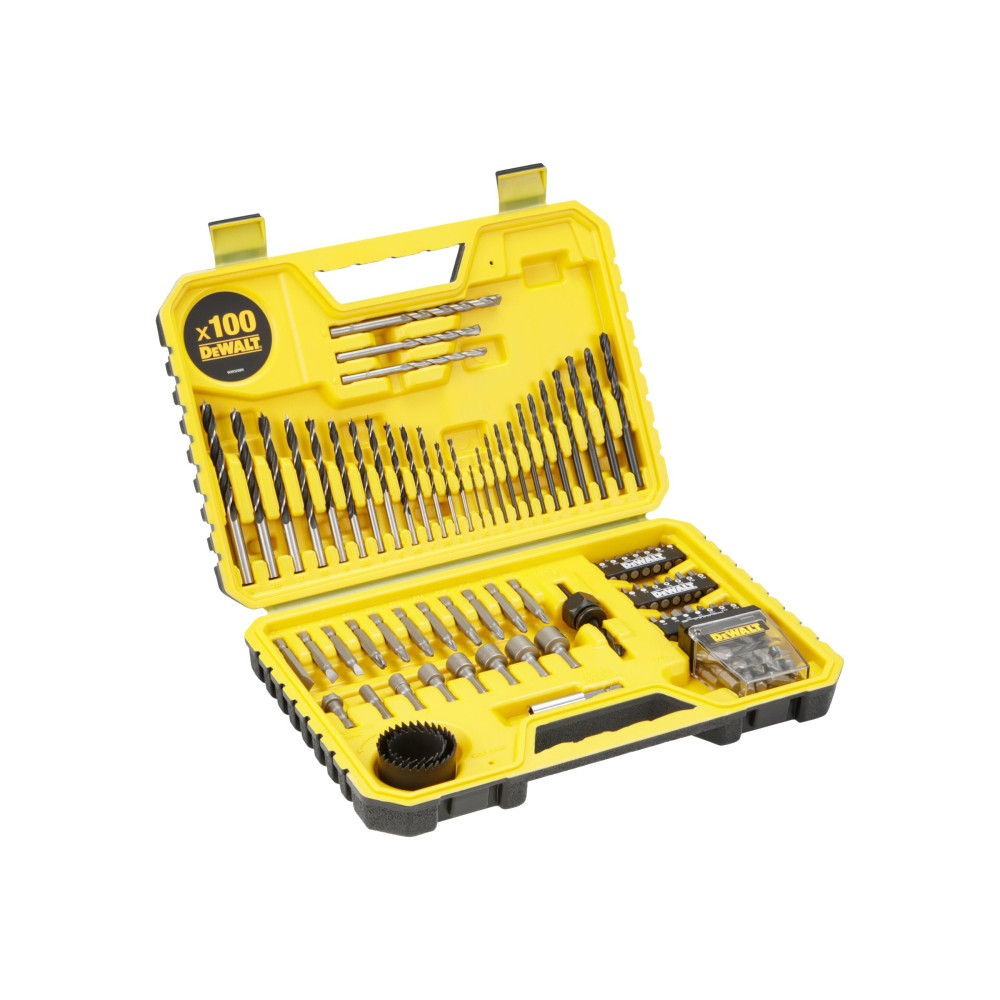 Produktbild för DeWALT DT71563 - kit med skruvmejselbits, borrbits och hålsåg - för trä, metall, murverk - 100 delar
