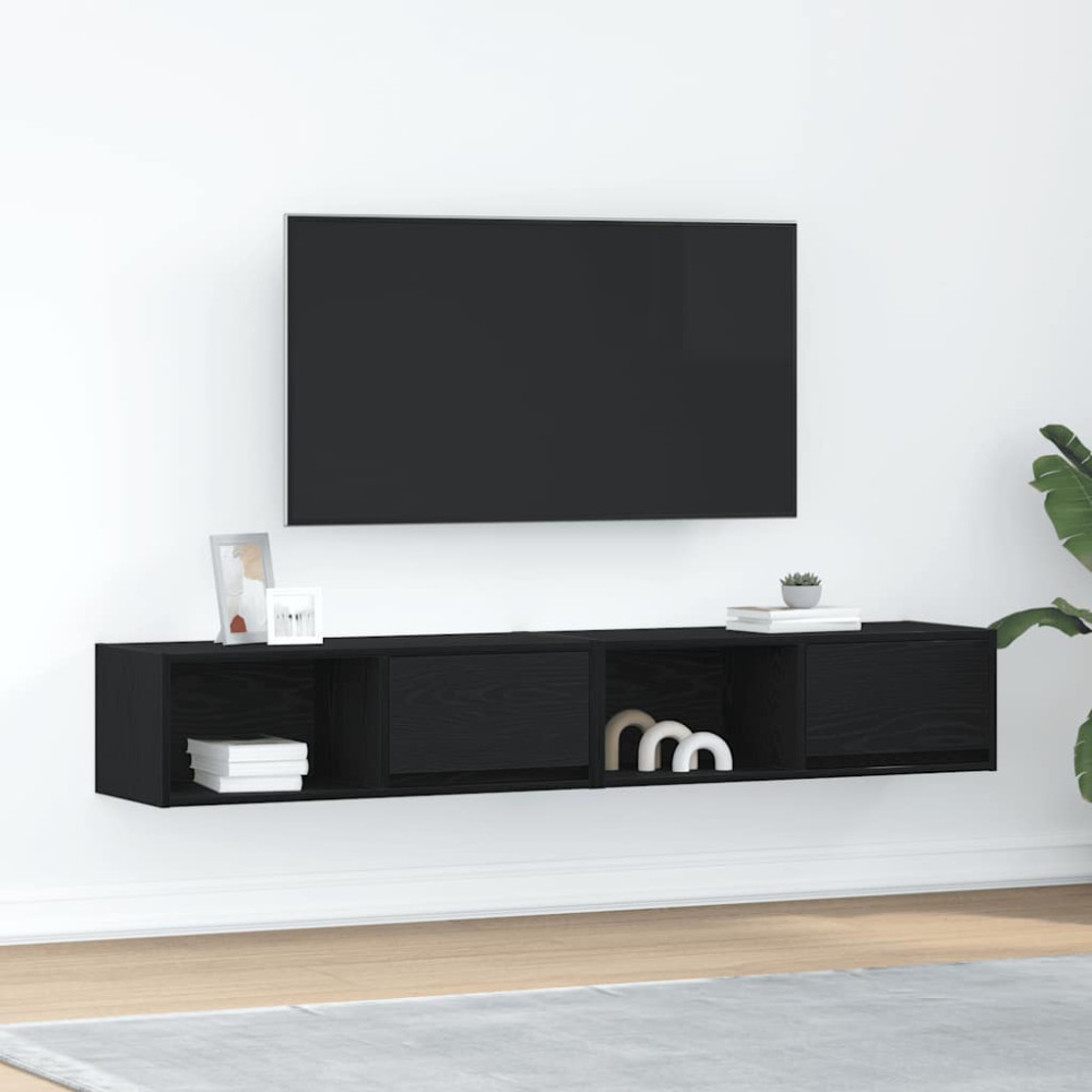 Produktbild för TV-bänkar 2 st svart ek 80x31x25,5 cm konstruerat trä