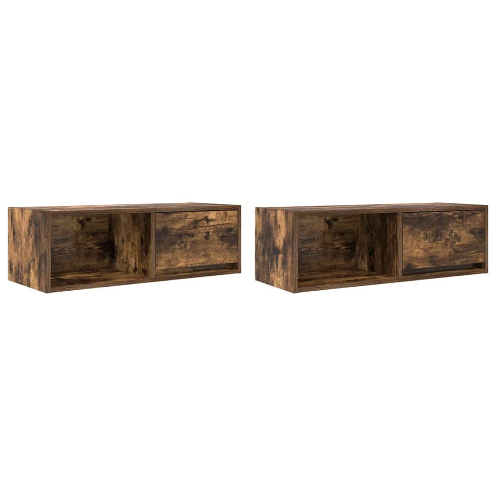 Produktbild för TV-bänkar 2 st rökt ek 80x31x25,5 cm konstruerat trä