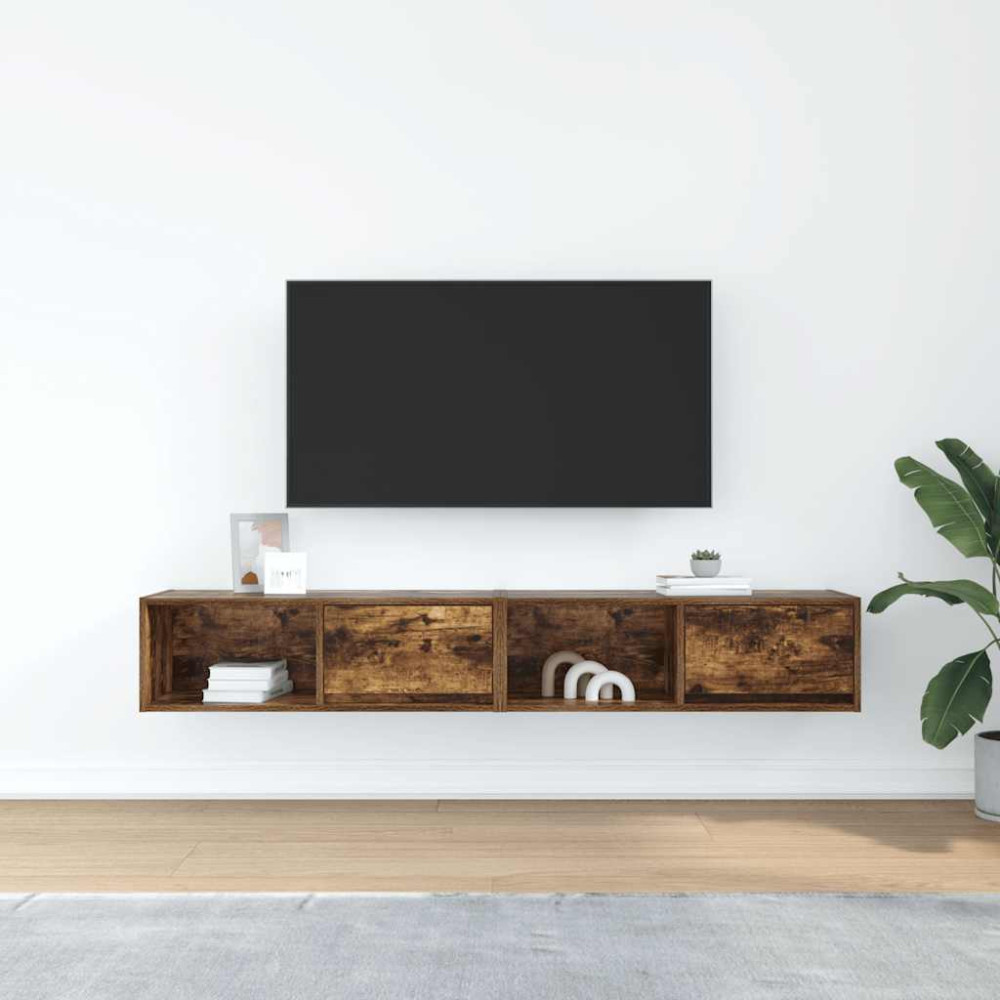 Produktbild för TV-bänkar 2 st rökt ek 80x31x25,5 cm konstruerat trä
