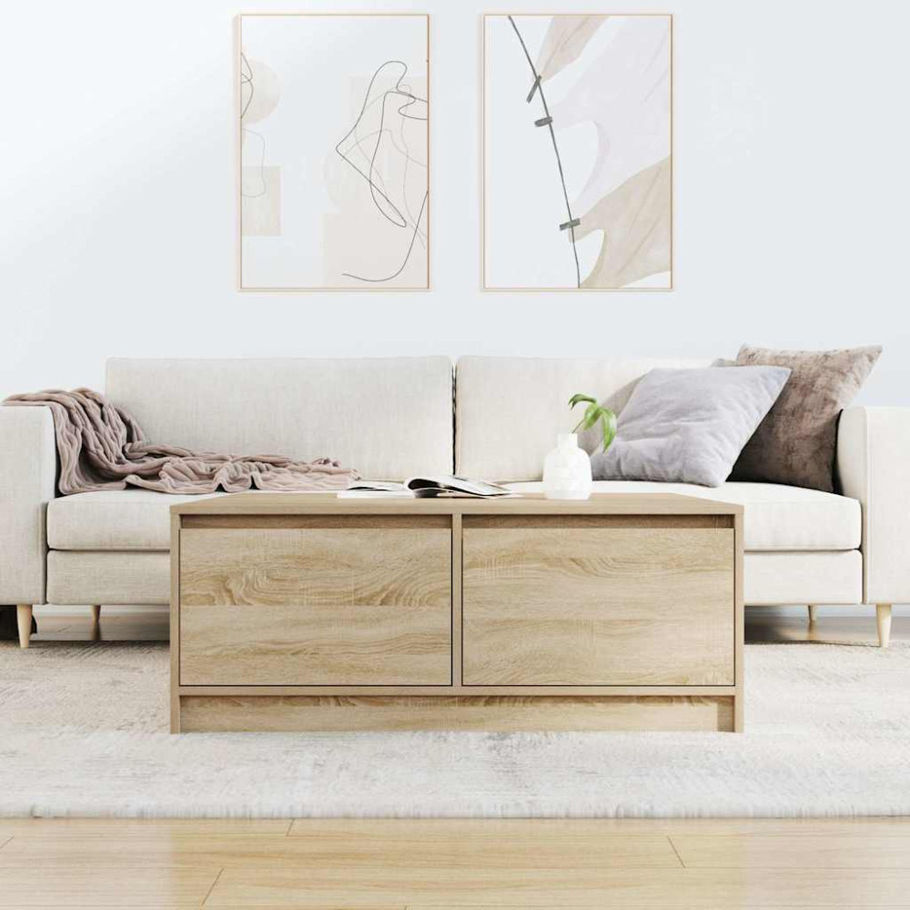 Produktbild för Soffbord med lådor sonoma ek 100x100x40 cm