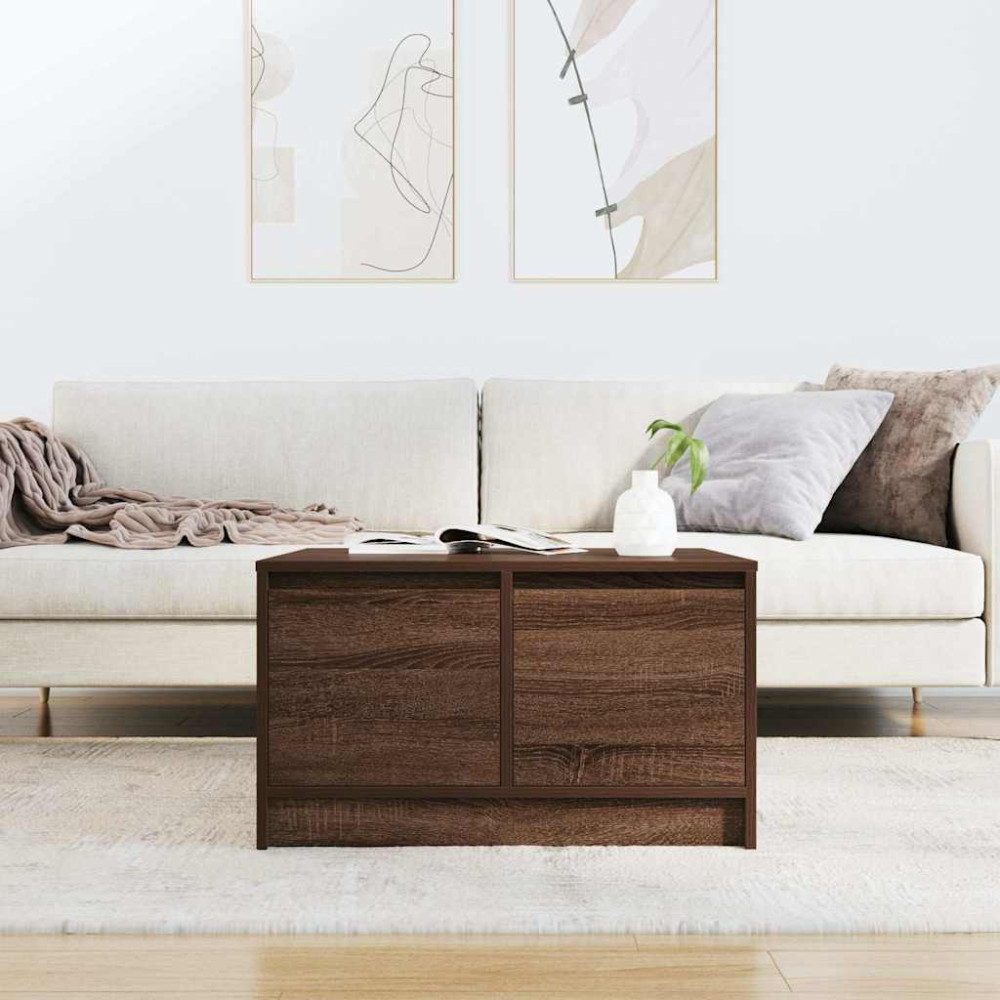 Produktbild för Soffbord med lådor brun ek 70,5x70x40 cm