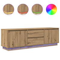 Produktbild för TV-bänk med LED-lampor hantverksmässig ek 160,5x41x50 cm