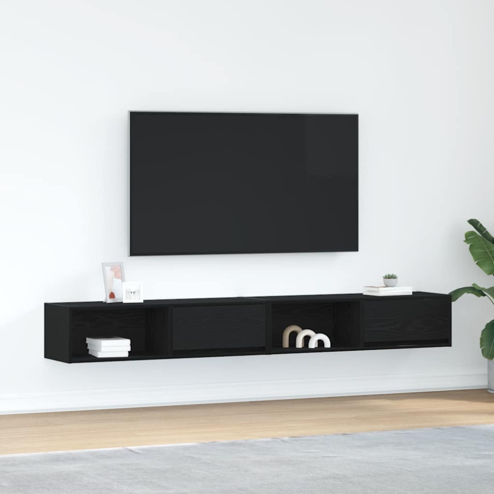 Produktbild för TV-bänkar 2 st svart ek 100x31x25,5 cm konstruerat trä