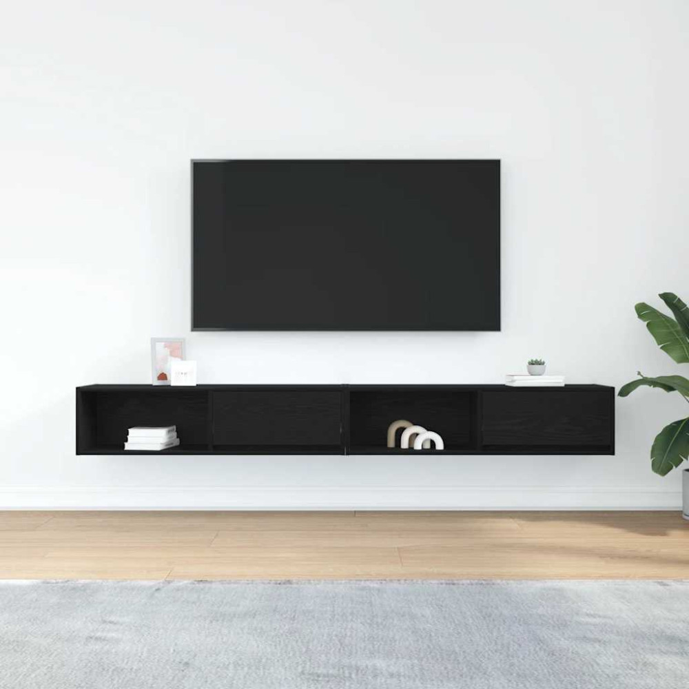 Produktbild för TV-bänkar 2 st svart ek 100x31x25,5 cm konstruerat trä