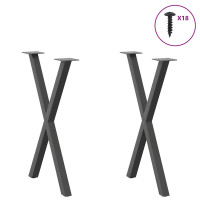 Produktbild för Matbordsben X-formade 2 st antracit 50x(72-73) cm stål