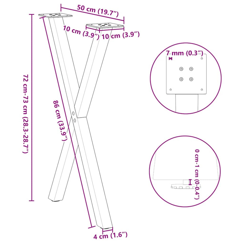 Produktbild för Matbordsben X-formade 2 st antracit 50x(72-73) cm stål