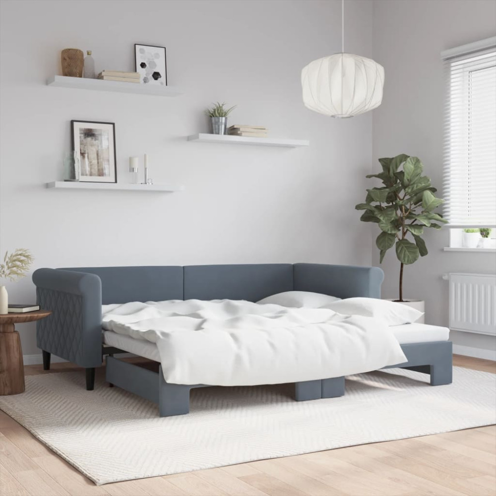 Produktbild för Dagbädd utdragbar mörkgrå 90x190 cm sammet