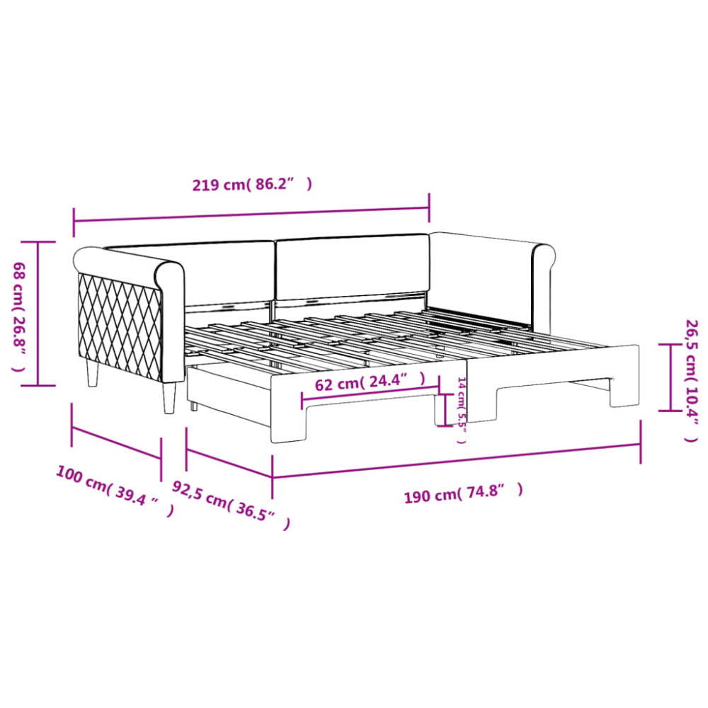 Produktbild för Dagbädd utdragbar mörkgrå 90x190 cm sammet