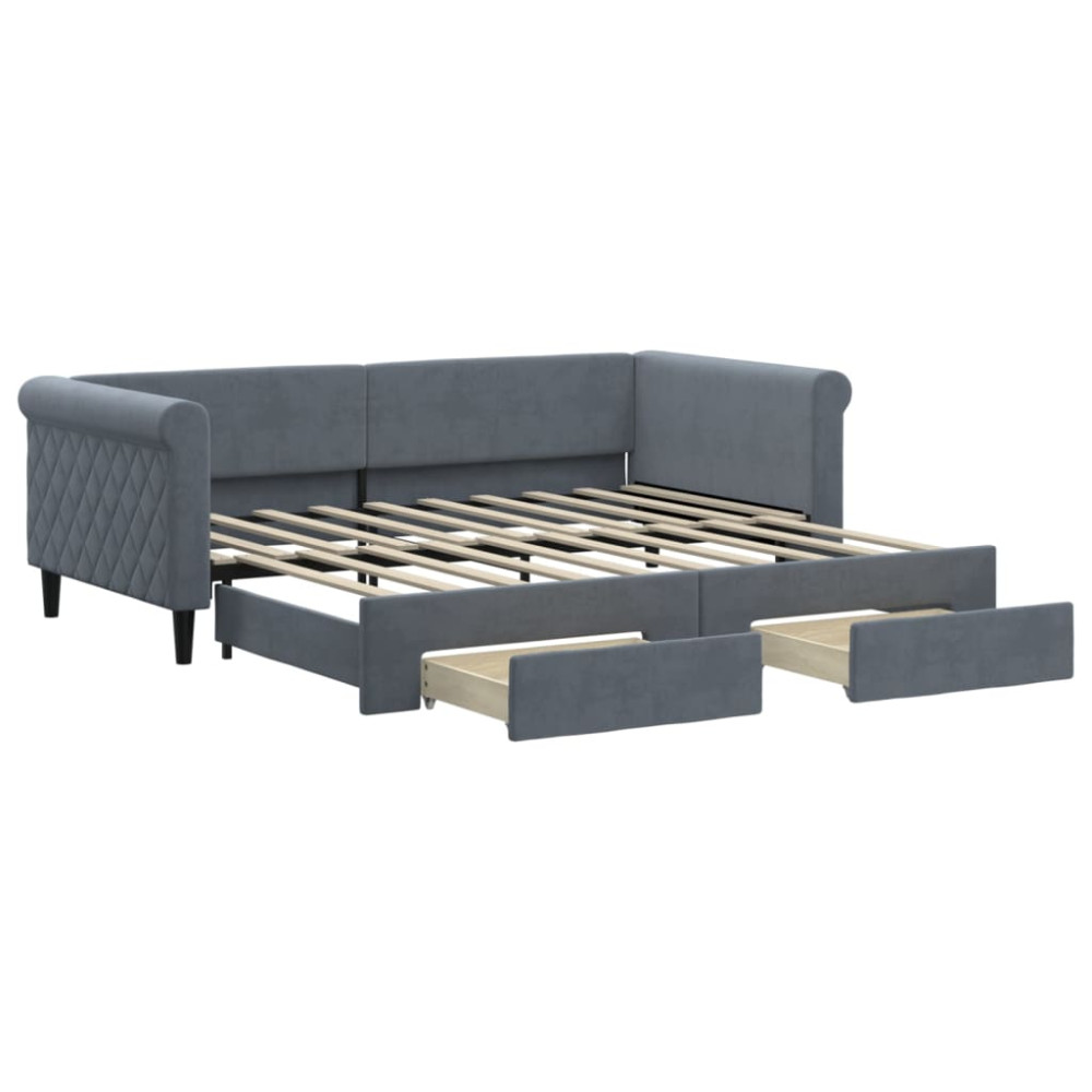 Produktbild för Dagbädd utdragbar med lådor mörkgrå 90x190 cm sammet
