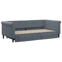 Produktbild för Dagbädd utdragbar med lådor mörkgrå 90x190 cm sammet