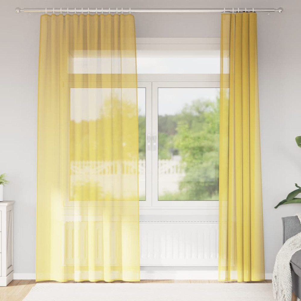 Produktbild för Voile gardiner med öglor 2 st gul 140x245 cm