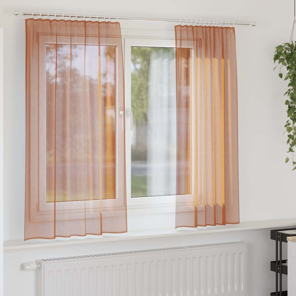 Produktbild för Voile gardiner med öglor 2 st terrakotta 140x140 cm