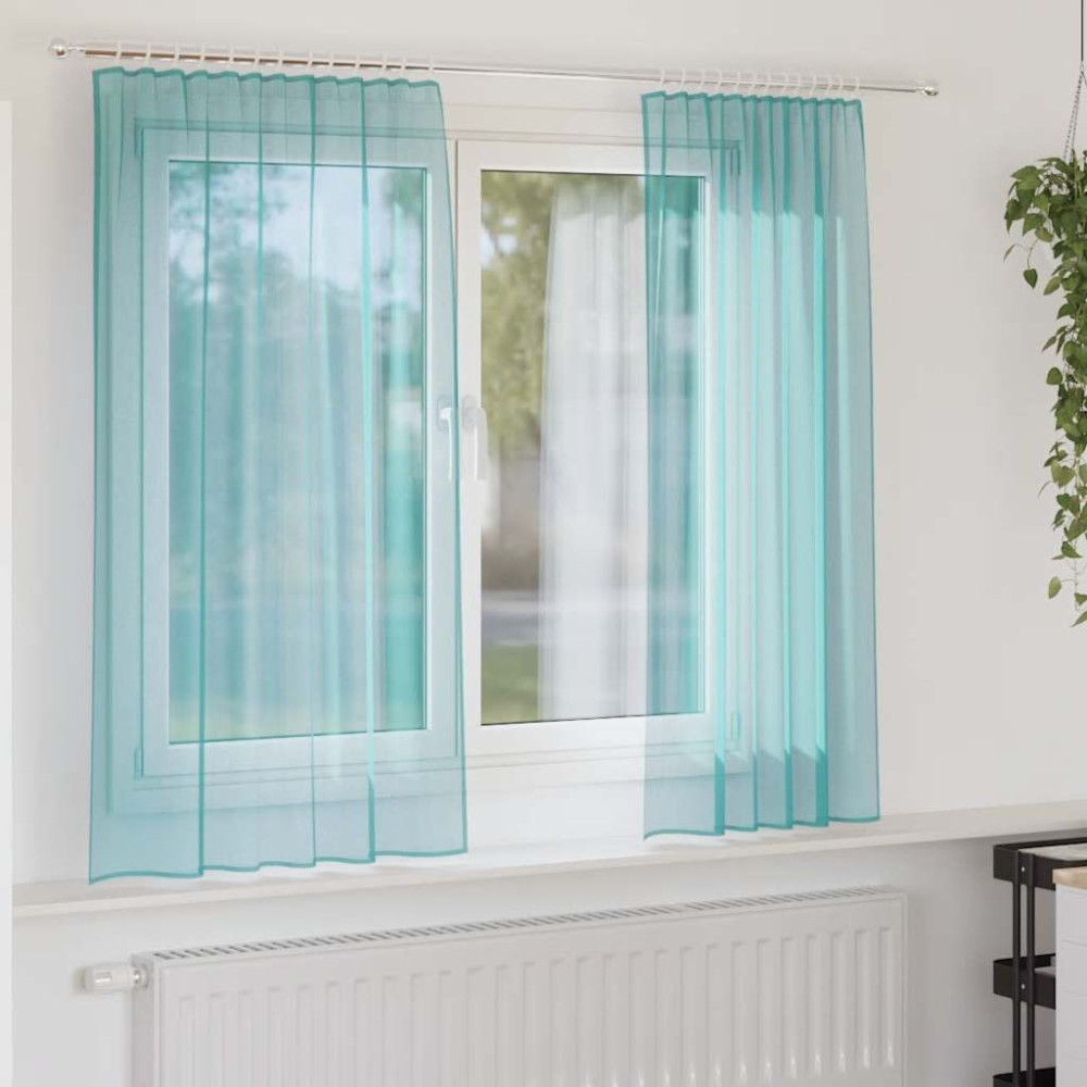 Produktbild för Voile gardiner med öglor 2 st, turkos 140x175 cm