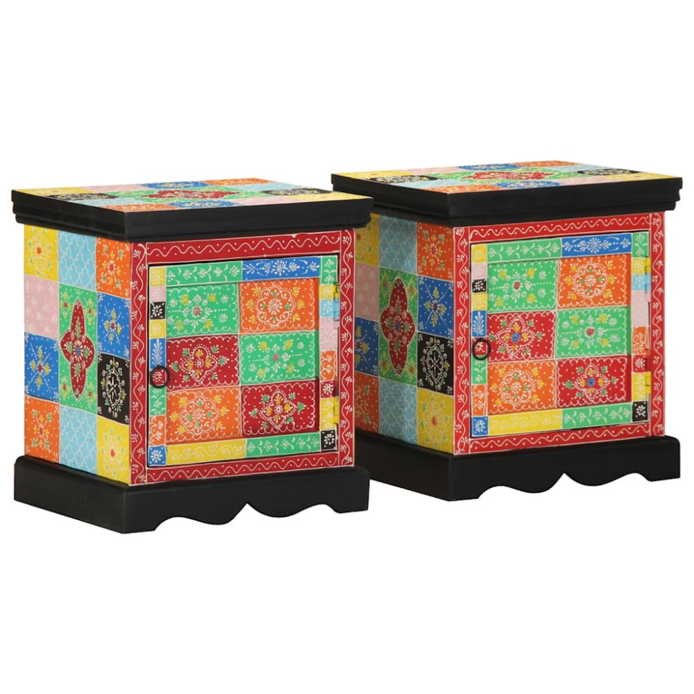 Produktbild för Sängbord 2 st flerfärgad 40x35x45 cm mango i massivt trä
