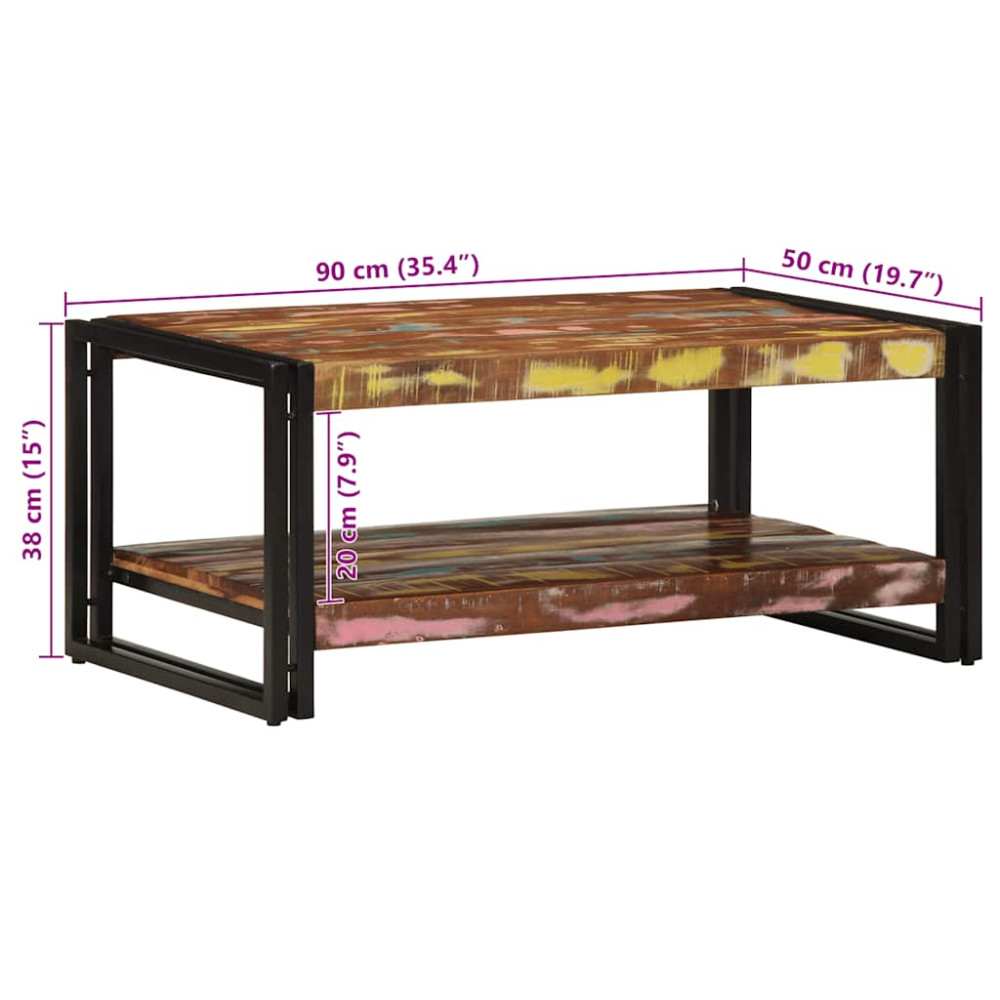 Produktbild för Soffbord flerfärgat 90x50x38 cm massivt trä återvunnet
