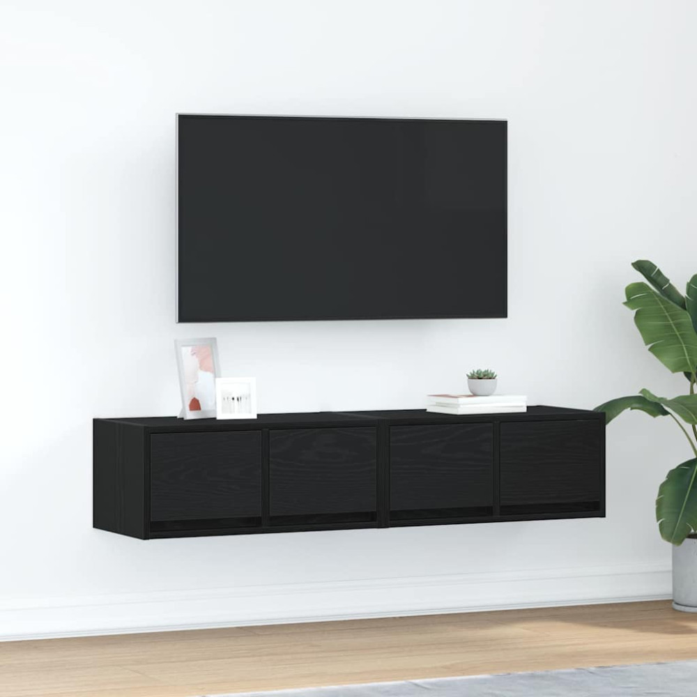 Produktbild för TV-bänkar 2 st svart ek 60x31x25,5 cm konstruerat trä