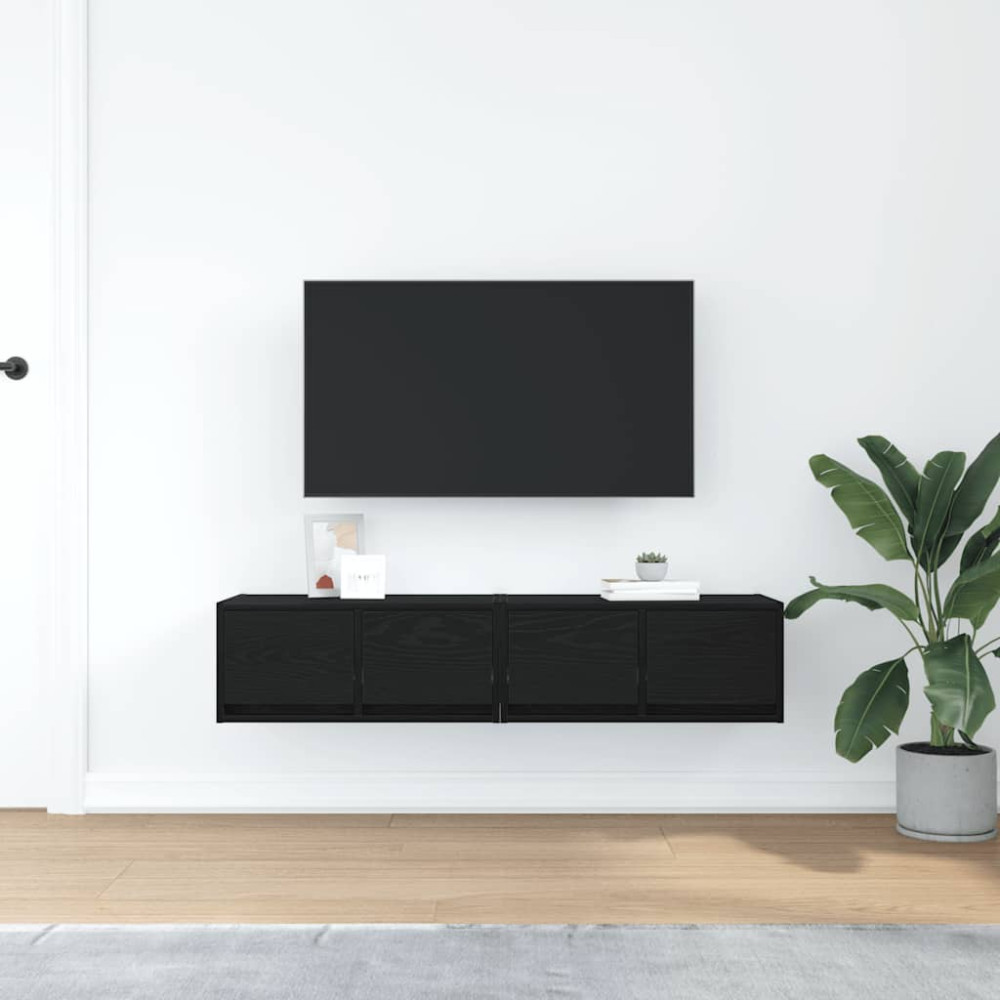 Produktbild för TV-bänkar 2 st svart ek 60x31x25,5 cm konstruerat trä