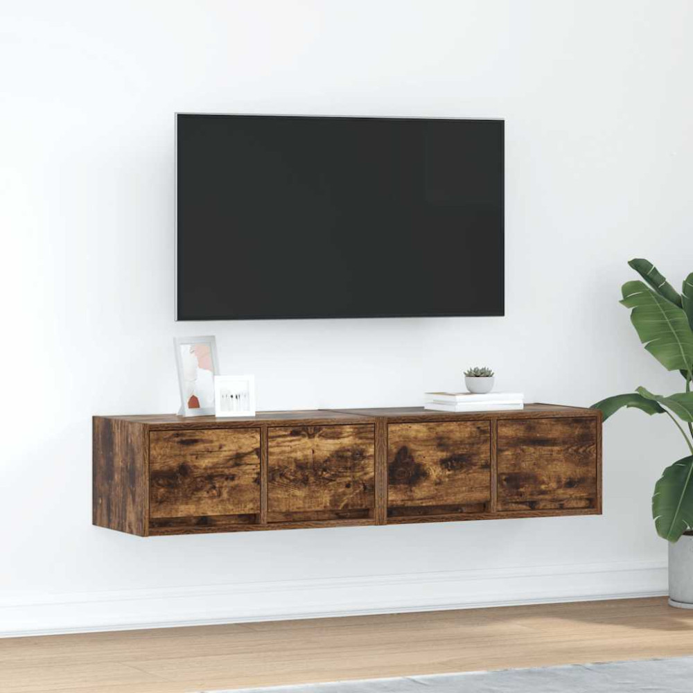 Produktbild för TV-bänkar 2 st rökt ek 60x31x25,5 cm konstruerat trä