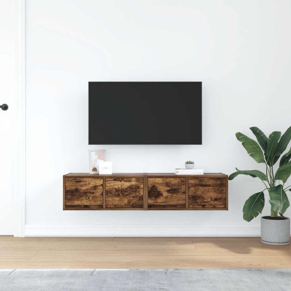 Produktbild för TV-bänkar 2 st rökt ek 60x31x25,5 cm konstruerat trä