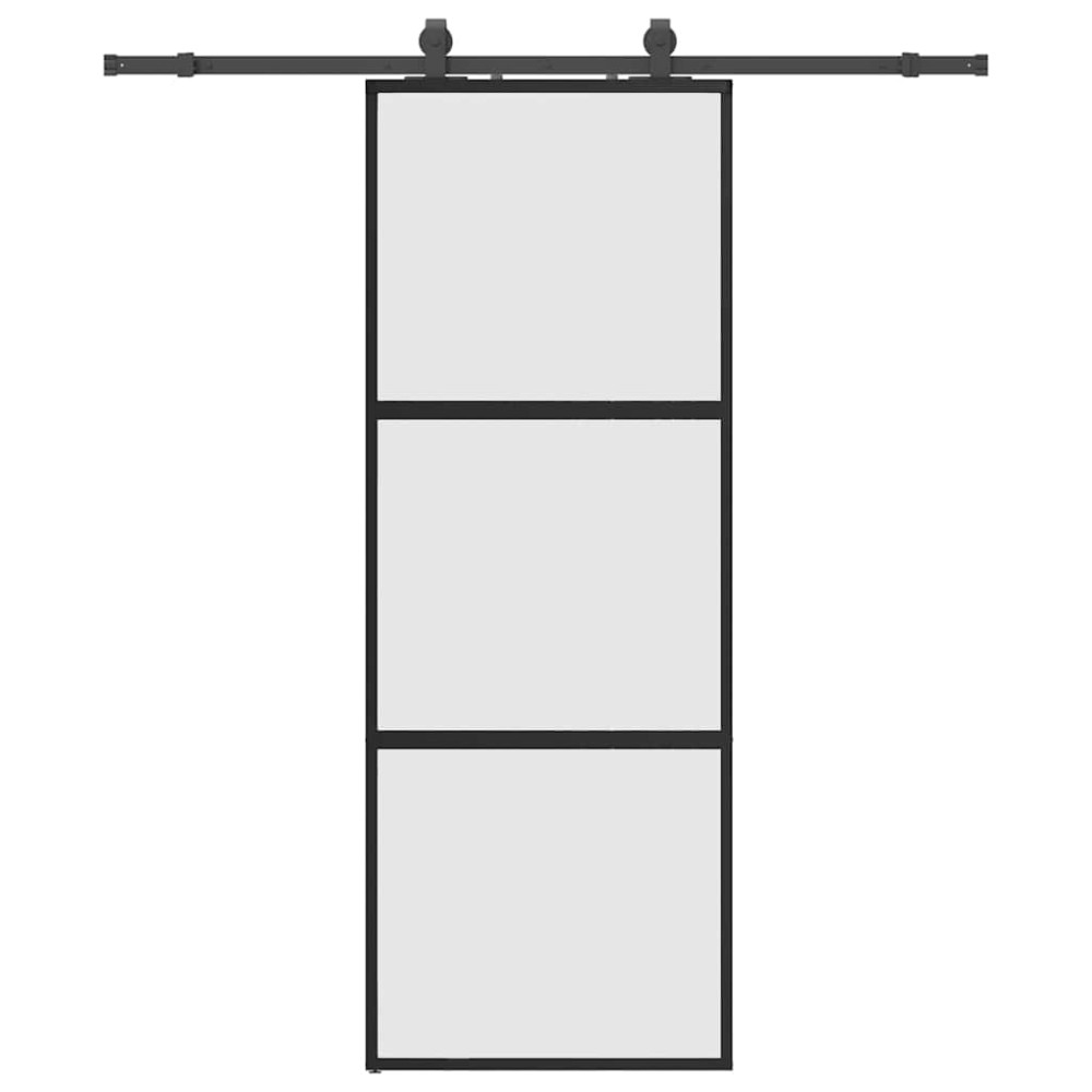 Produktbild för Skjutdörr med beslag svart 76x205 cm härdat glas