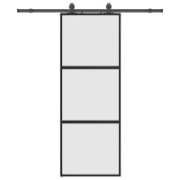 Produktbild för Skjutdörr med beslag svart 76x205 cm härdat glas