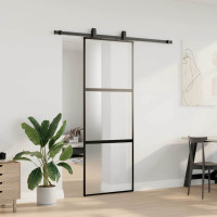 Produktbild för Skjutdörr med beslag svart 76x205 cm härdat glas