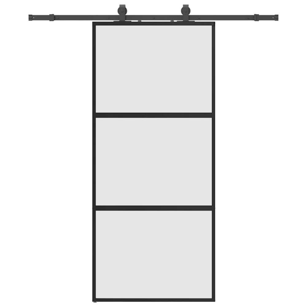 Produktbild för Skjutdörr med beslagssats svart 90x205 cm härdat glas