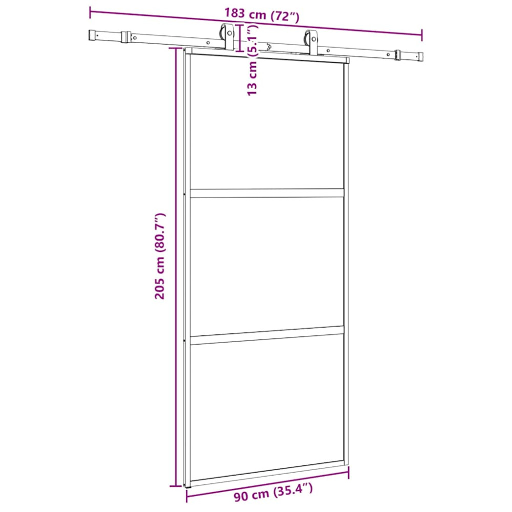 Produktbild för Skjutdörr med beslagssats svart 90x205 cm härdat glas