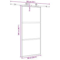 Produktbild för Skjutdörr med beslagssats svart 90x205 cm härdat glas