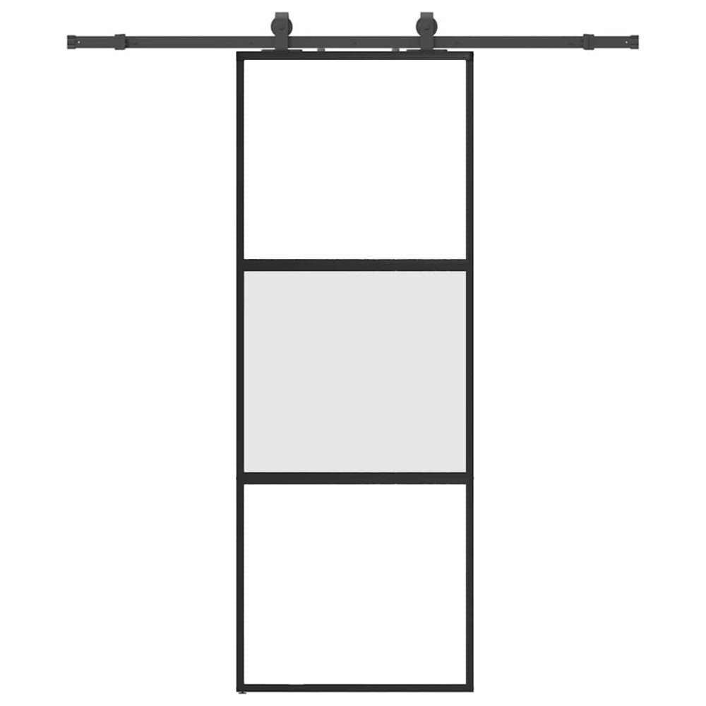 Produktbild för Skjutdörr med beslag svart 76x205 cm härdat glas