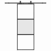 Produktbild för Skjutdörr med beslag svart 76x205 cm härdat glas