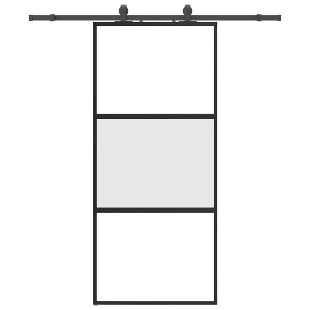 Produktbild för Skjutdörr med beslagssats svart 90x205 cm härdat glas