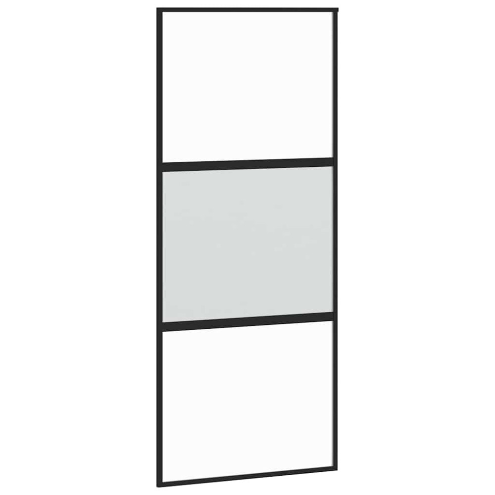 Produktbild för Skjutdörr med beslagssats svart 90x205 cm härdat glas