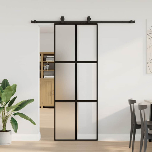 vidaXL Skjutdörr med beslag svart 76x205 cm härdat glas