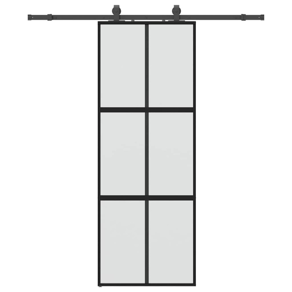 Produktbild för Skjutdörr med beslag svart 76x205 cm härdat glas