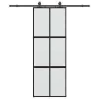 Produktbild för Skjutdörr med beslag svart 76x205 cm härdat glas