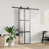 Produktbild för Skjutdörr med beslag svart 76x205 cm härdat glas