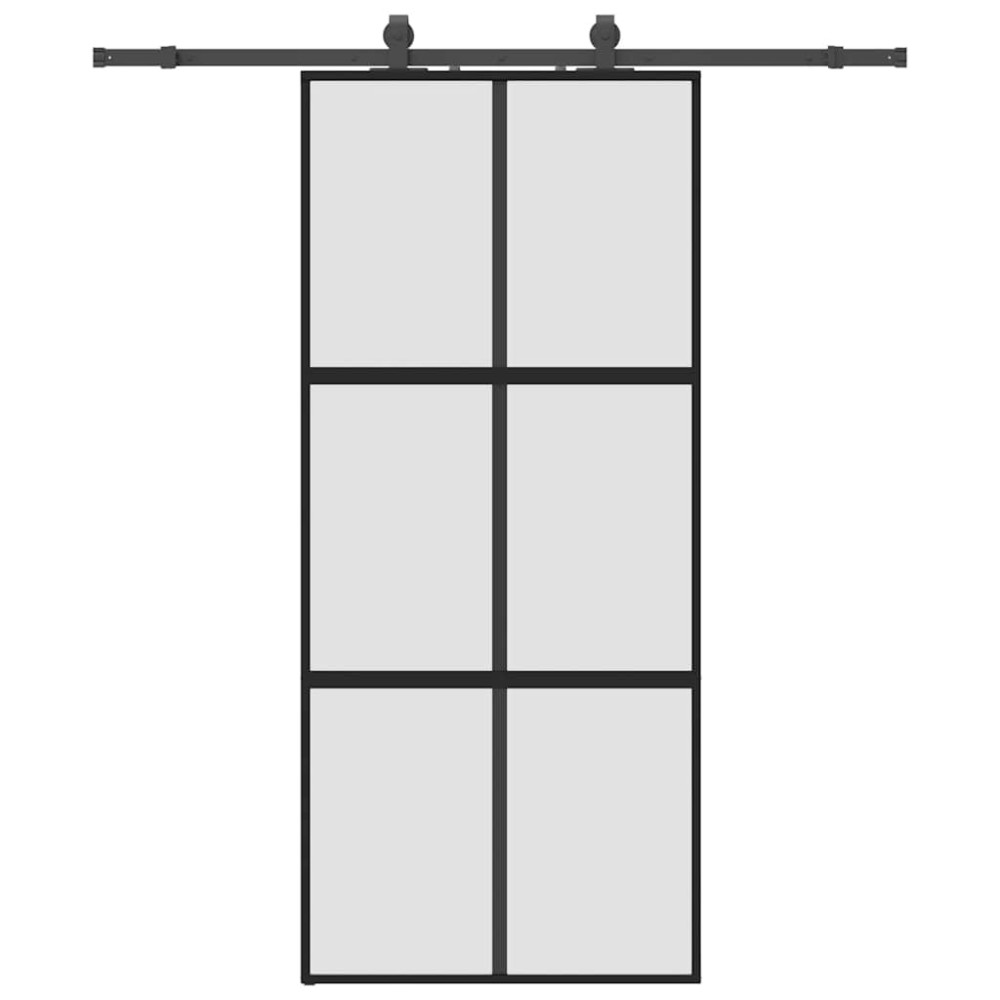 Produktbild för Skjutdörr med beslagssats svart 90x205 cm härdat glas