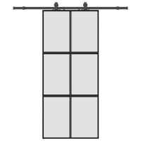 Produktbild för Skjutdörr med beslagssats svart 90x205 cm härdat glas