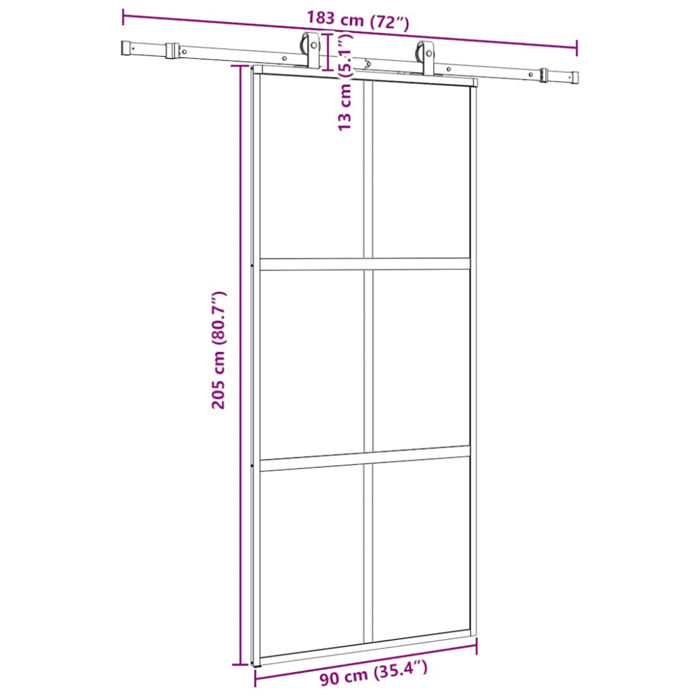 Produktbild för Skjutdörr med beslagssats svart 90x205 cm härdat glas