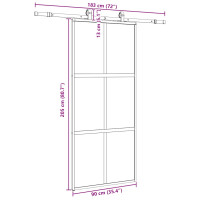Produktbild för Skjutdörr med beslagssats svart 90x205 cm härdat glas